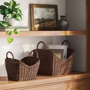 Oval Open Rattan <b>Storage</b> <b>Basket</b> With Handles For Blanket <b>Toy</b> And Home Neatening Sundries Organization - Product Image 1