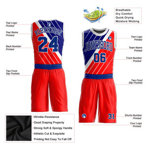 Custom Sublimated Basketball Jersey Set Red Blue White Team Name 00 Moisture Wicking Unisex Adult <b>Athletic</b> Fit - Product Image 2