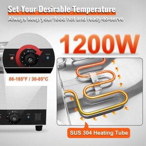 Scaldavivande Elettrico Commerciale con Pentole in Acciaio Inox da 7,4QT, 1200W, Temperatura Regolabile 86~185 Fahrenheit, Controllo Manuale - Product Image 3