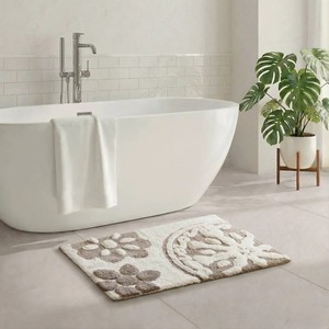 Tapis de bain floral en coton tufté rectangulaire antidérapant style bohème avec broderie, tapis épais pour la salle de bain à domicile - Product Image 2