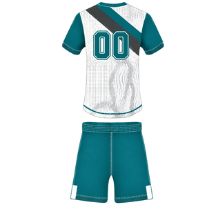 Conjunto de Uniforme de Rugby de Manga Corta en Color Verde Azulado Oscuro, Blanco y Gris, Jersey de Rugby con Cuello Redondo y Estampado Gráfico, Pantalones Cortos con Cordón, Ropa Deportiva para Equipo - Product Image 2