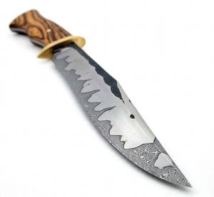 Outil utilitaire personnalisé avec manche en bois de zèbre et garde en laiton massif avec lame fixe en acier Damas - Product Image 2