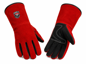 Guantes de Seguridad Vintage Personalizados al por Mayor de Alta Calidad, Rojos y Negros, de Cuero, hasta el Codo, Transpirables, con Forro de Algodón, Térmicos, para las Cuatro Estaciones - Product Image 2
