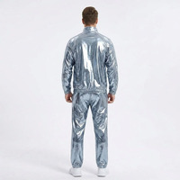 Conjunto Deportivo de Lujo para Hombre en Cromo Líquido Plateado Metálico, Chaqueta y Pantalones Brillantes Reflectantes con Cordón Ajustable, Logotipo Personalizado, Venta al Por Mayor