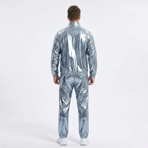 Men's Luxury Metallic <b>Silver</b> Liquid Chrome Tracksuit Set Premium Shiny Reflective Drawstring <b>Jacket</b> Pants Custom Logo Wholesale - Product Image 2