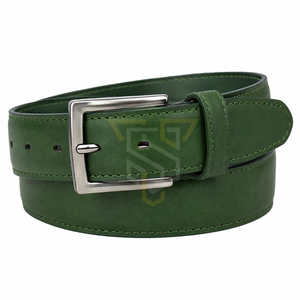 Ceinture en cuir de vachette vert SANDRA TRADERS avec boucle ardillon argentée, couleur unie, design rectangulaire, style décontracté, durable, une seule pièce - Product Image 1