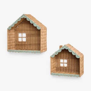 Étagère murale en rotin en forme de maison, panier de rangement en osier naturel, étagère décorative pour chambre d'enfant, organisateur de décoration intérieure - Product Image 1