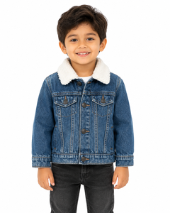 Boys <b>Denim</b> <b>Jacket</b> with <b>Sherpa</b> Collar Blue Winter <b>Jacket</b> Kids Full Button Front Jean <b>Jacket</b> Warm Fleece <b>Lined</b> Outerwear - Product Image 1
