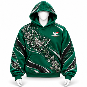 เสื้อฮู้ดสีเขียวสำหรับผู้หญิง Urban Peak Sports ลายผีเสื้อวิบวับ พิมพ์ลายดอกไม้ ประดับด้วยคริสตัล คุณภาพเยี่ยม - Product Image 1