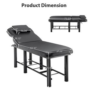 Cama de Salón Profesional Negra Ajustable con Reposacabezas Extraíble, Estante Inferior de Almacenamiento, Capa de Espuma Viscoelástica, Mesa de Masaje Ajustable - Product Image 2
