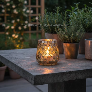 Support de bougie votive en verre artisanal Lumina Mosaic Amber, fait main, étanche, réutilisable, écologique, décoration d'intérieur - Product Image 5