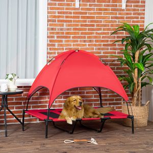 Cuccia e Arredo per Animali Domestici: Lettino Rialzato Rosso per Cani con Tettuccio Parasole Portatile da 48 x 36 Pollici, Protezione UV e Raffreddamento - Product Image 2