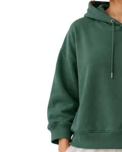Sweat-shirt à capuche surdimensionné pour femme vert foncé, imprimé floral, en molleton de coton, manches longues, style décontracté streetwear - Product Image 3