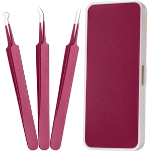 Pince à cils personnalisée bordeaux, outil professionnel de précision pour extensions de cils, avec étui de protection pour usage en salon - Product Image 1