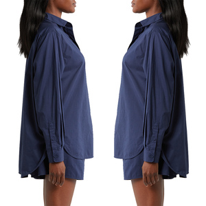 Ensemble de pyjama en soie chinoise personnalisé pour femme, nuisette sexy bleu marine à manches longues - Product Image 5