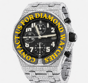 Reloj Personalizable de Oro Blanco con Diamantes Moissanite, Estilo Hip Hop, Cronógrafo, Esfera Negra, Características Únicas, Brillante, a un Precio Accesible - Product Image 1