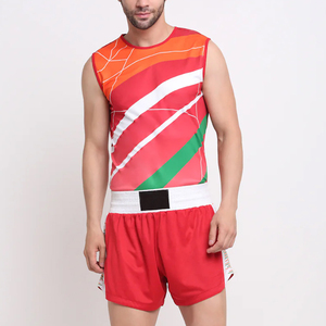 Uniformes de Boxeo Ligeros y Transpirables de Poliéster 100% Elástico, Conjunto de Chaleco y Pantalones Cortos Rojos con Estampado Personalizado - Product Image 1