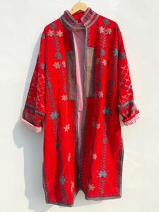 High-quality Traditional Suzani floral embroidery SUZANI <b>VELVET</b> LONG <b>JACKET</b> | floral embroidered boho winter coat in bulk price - Product Image 5