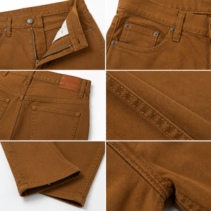 Wholesale <b>Men's</b> <b>Brown</b> Cotton Canvas Casual <b>Chino</b> Pants Straight Fit Mid Rise Button Fly Flat Front Five Pocket Trousers - Product Image 5