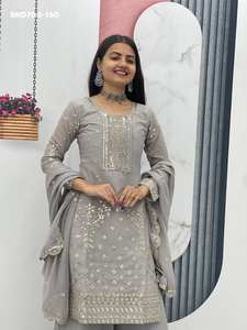 Conjunto de Plazzo-Kurta y Dupatta de Georgette Sintético de Alta Calidad para Fiestas, con Bordado y Lentejuelas, a Precio de Mayoreo - Product Image 5