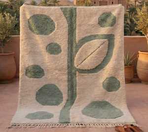 Tapis en laine marocaine Beni Ourain noué à la main |   Tapis shaggy berbère fait main |   Tapis géométrique ivoire sur mesure en gros - Product Image 5