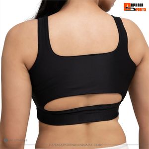 Soutien-gorge de sport noir à col carré pour femme avec fermeture éclair avant, maintien moyen, respirant, sans coutures, idéal pour le fitness (vente en gros) - Product Image 5