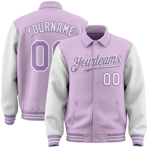 Chaqueta Varsity para Hombre en Color Blanco Lavanda con Bloques de Color, Cuello de Solapa de Lana, Cierre de Botones, Estilo Deportivo - Product Image 1