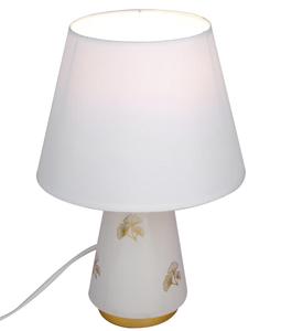 Lampe de table en céramique moderne avec abat-jour en tissu blanc en forme de champignon, motif Ginkgo doré, lumière blanc chaud - Product Image 3
