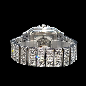 Montre mécanique rectangulaire unisexe de luxe en acier inoxydable avec cadran en cristal saphir et accents de diamants, tourbillon 41 mm - Product Image 6