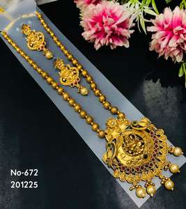 Collar Largo Lakshmi de Joyería de Templo, Chapado en Oro Antiguo, Estilo Bengali Occidental, para Novias, Étnico, para Compromiso, Aniversario, Joyería de Imitación - Product Image 2