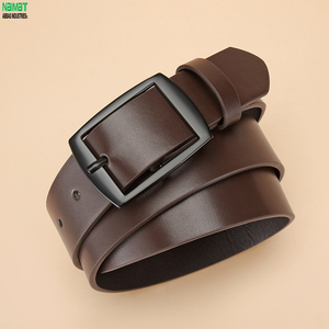 Cinturón Formal de Cuero Genuino para Hombre, Color Sólido, Hebilla de Metal Rectangular, Diseño de una Sola Pieza, Duradero - Product Image 6