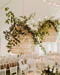 Premium Woven Rattan <b>Decorative</b> Hanging Lantern Handmade <b>Wedding</b> <b>Ceiling</b> Floral Basket for Luxury Reception Event Styling - Product Image 4