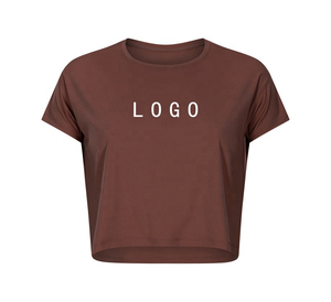 Camiseta Corta para Mujer, Cuello Redondo, Manga Corta, Color Sólido, Logotipo Estampado, Ropa Casual de Verano, 100% Algodón Jersey Transpirable - Product Image 5