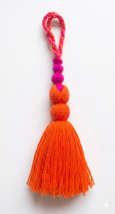 Breloque de sac bohème en coton à pompons, pendentif perlé orange et rose, accessoire de décoration intérieure - Product Image 5