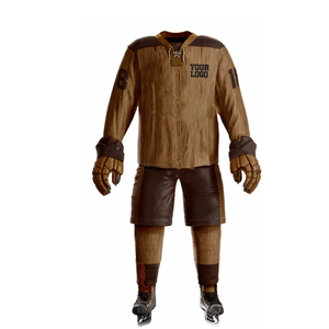 Ensemble maillot et short de hockey sur glace personnalisé, style rétro marron, respirant et rembourré, pour équipe - Product Image 6