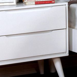Mid Century Modern 1pc Solid Wood Nightstand White Color with <b>Round</b> Tapered Legs 2 Drawers <b>Bedside</b> <b>Table</b> for Bedroom Furniture - Product Image 4