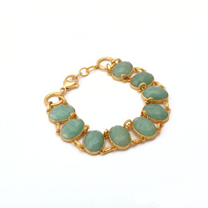 Natural Amazonite Gemstone <b>Adjustable</b> <b>Bracelet</b> 18k Gold Plated Handmade Boho Chic Jewelry For Wedding Occasion - Product Image 2