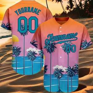 Camiseta de Béisbol Personalizada con Palmera Tropical para Hombre, Manga Corta, Cierre de Botones, Transpirable, de Poliéster, Ropa Deportiva de Verano, Nombre del Equipo 00 - Product Image 2