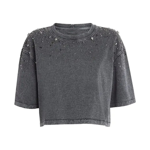 High Quality Women's Loose Fit Rhinestone Tee Comfortable Eco-Friendly Cheap Price Rhinestone T-shirt - Product Image 4