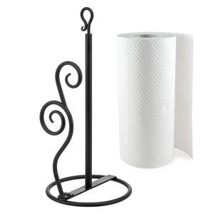 Handcrafted Matte Black Metal <b>Paper</b> <b>Towel</b> Stand Elegant Scrollwork Countertop Organizer for Kitchen and Dining - Product Image 1