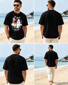 T-shirt à manches courtes pour homme, col rond, noir, 100% coton jersey, coupe classique, décontracté, imprimé, design plage et surf, logo sur le devant - Product Image 5