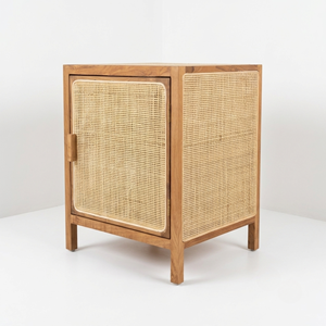Mesita de Noche de Madera de Teca con Mimbre, 1 Puerta, Mesa Auxiliar, Armario de Almacenamiento, Cómoda Baja para Dormitorio Moderno, Venta al por Mayor - Product Image 5