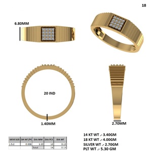 Anillo de Oro con Diamantes, Diseño Cuadrado, Joyería Masculina para Regalo de Boda o Fiesta - Product Image 5