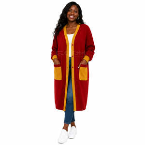 Cosh International Sorority Sisterhood Acrylic <b>Cardigan</b> <b>Red</b> With Yellow Contrast Trim V-Neck Full Sleeve Casual Autumn Winter - Product Image 1