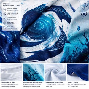Camisa de Pesca de Manga Larga para Hombre, Estampado por Sublimación, Protección Solar UPF 50, Secado Rápido, Estilo Pullover, Patrón Azul, Prenda Superior para Actividades al Aire Libre - Product Image 3