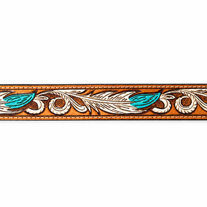 Ceinture de cowboy vintage en cuir véritable style western, motif floral, boucle argentée gravée, robuste, largeur 3,8 cm, turquoise, mode Rodeo - Product Image 5