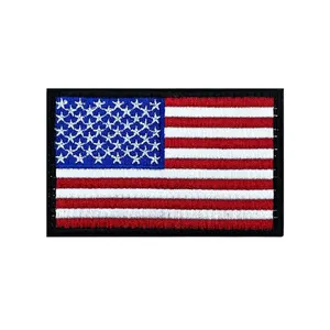 Patch brodé drapeau américain rectangulaire thermocollant en tissu, motif tissé pour vêtements - Product Image 1