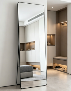 Miroir sur pied sans cadre en verre, design minimaliste fait main, pour usage domestique et dressing de mariage - Product Image 6