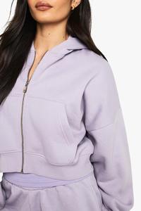 New Arrival 2026 Women's 100% Cotton 2-Piece Set Oversize Crop Zipper Hoodie Short <b>Knee</b> Solid Color Breathable summer sets - Product Image 3
