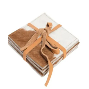 Posavasos de Cuero Vacuno Hechos a Mano, Posavasos de Cuero Vacuno Tricolor para Bebidas con Soporte, Juego de Posavasos Cuadrados de Cuero - Product Image 4